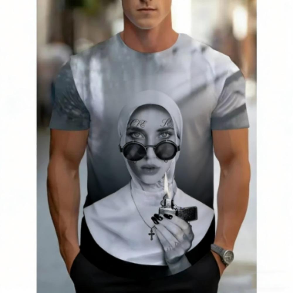 

Summer Dark Nun 3D Printed T-Shirt For Men Mysterious Cool Pattern Tees Summer Casual Round Neck Short Sleeve Tops Street Tee Shirts XXS