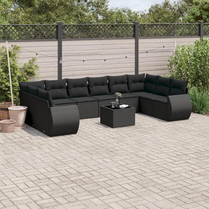 VidaXL Salon de Jardin avec Coussins 11 pcs, Canapés de Terrasse, Ensemble de Meubles de Patio, Mobilier d'Extérieur, Noir 3221874