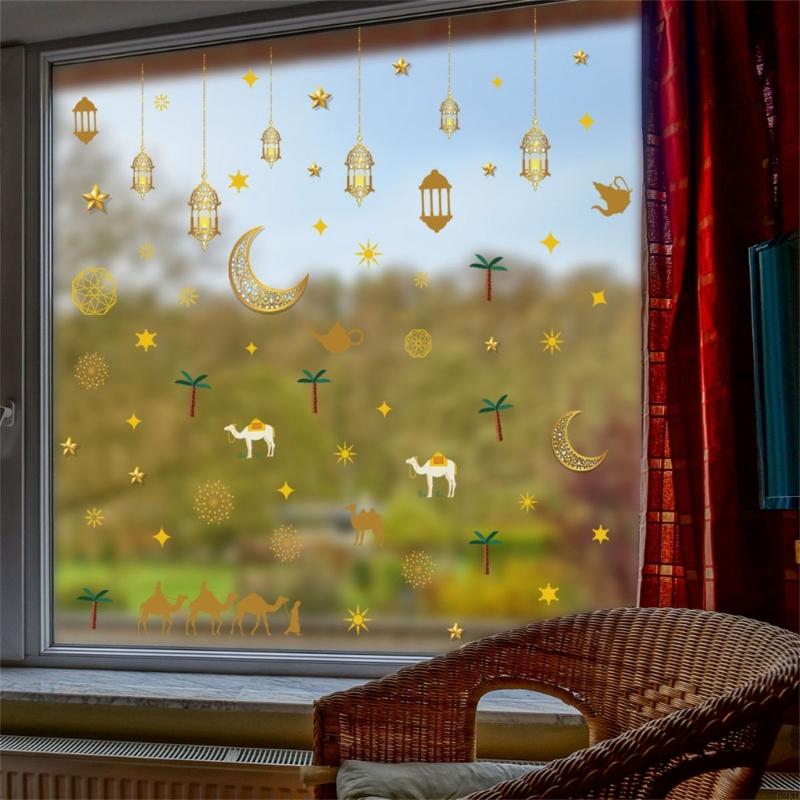 62KD Easy To Apply Eid Mubaraks Wall Stickers Window Decorations for Any Surface