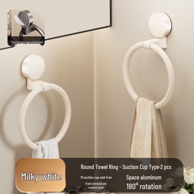 No-Drill Space Aluminum Suction Cup Towel Ring Hanger - Wall Mount Bathroom Hand Towel Holder