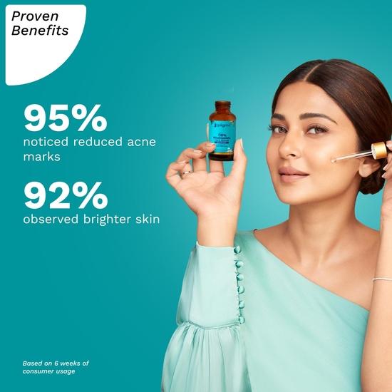 Pilgrim 10% Niacinamide Face Serum For Acne Marks 30ml | Rozjaśnia niedoskonałości i ciemne plamy | Kontrola wydzielania sebum | Wszystkie rodzaje skóry | Kobiety i mężczyźni |