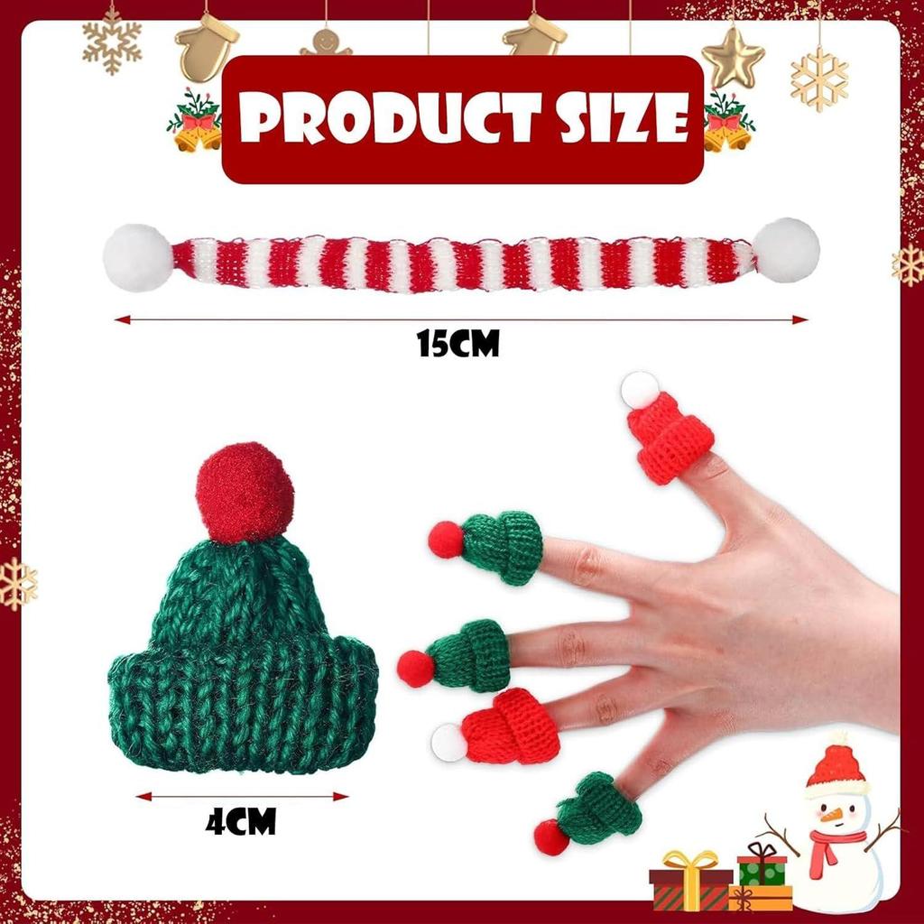 30 Unidades Sombrero Pequeño de Papá Noel para Manualidades, Juego de Mini Gorro y Bufanda de Punto Navideño, Adornos para el Árbol, Decoración para Tapa de Botella