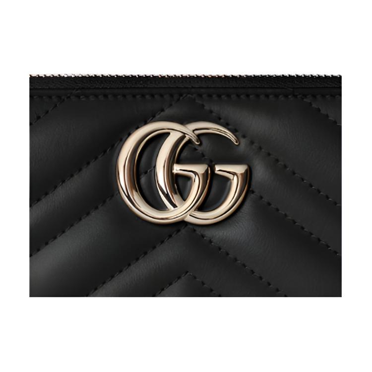 Gucci GG Marmont Black Quilted Leather Zip Around Long Wallet With Gold Double G Logo For Women Luxury Daily Use