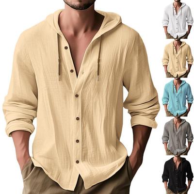 Men's Casual Cotton Linen Hooded Shirt - Summer Long Sleeve, Breathable, Simple Design