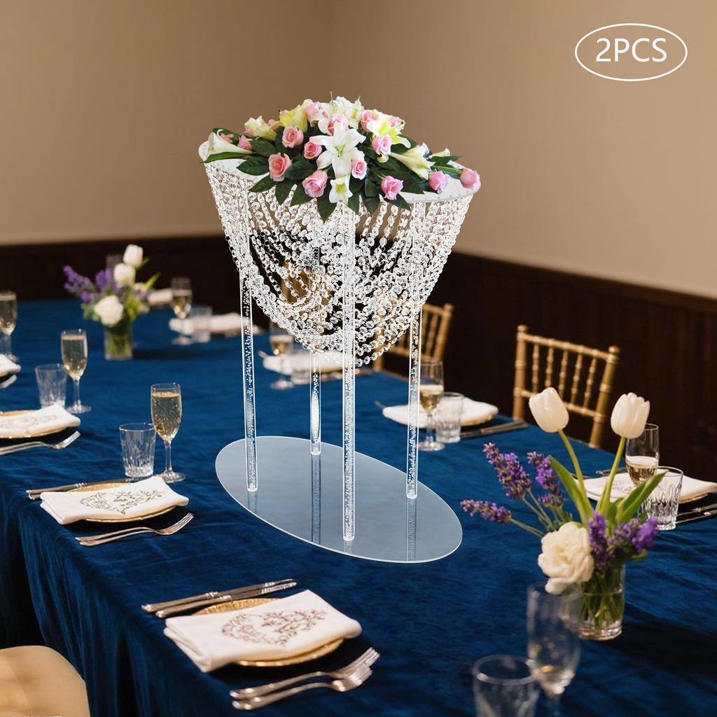 2 Pack Freestanding Acrylic Crystal Flower Stands for Wedding, Party, Event Decor - Modern Clear Flower Arrangement Display Rack