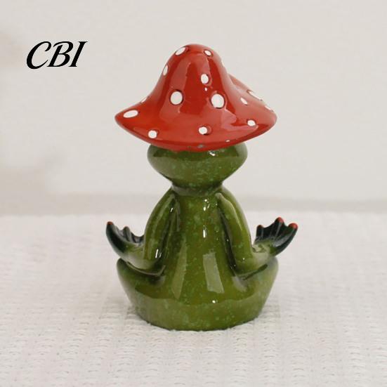 Dekorative Pilzstatue Yoga-Frosch-Figur, Kreative Harzstatue, Niedliche Sitzende Lustige Schreibtischdekorationen Grünes Ornament für Zuhause Büro Regal