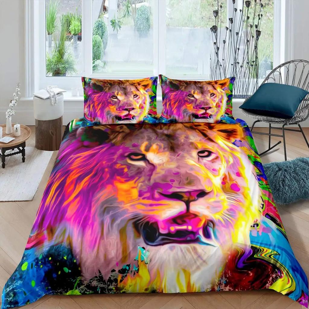 Comforter 3D Lion S Kingvintage Lions Bedding Set 2/3Pcs Black Grey Trendy Wild Animals Comforter Set For Adults Men