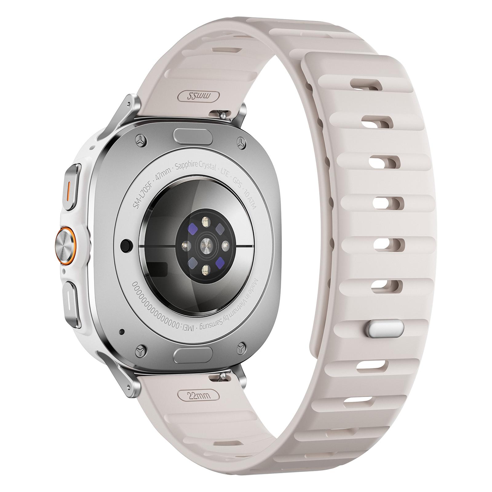 

For Samsung Galaxy Watch Ultra 47mm Replacement Band Silicone Watch Strap Magnetic Button Starlight/Silver