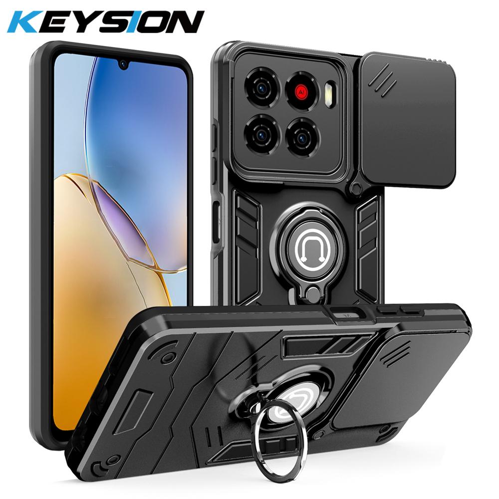 

Ударопрочный бронированный чехол KEYSION для ZTE Blade A56 4G Силикон+ПК Защитное кольцо для объектива камеры Подставка Задняя крышка телефона для Blade A56 for ZTE Blade A56 чёрный