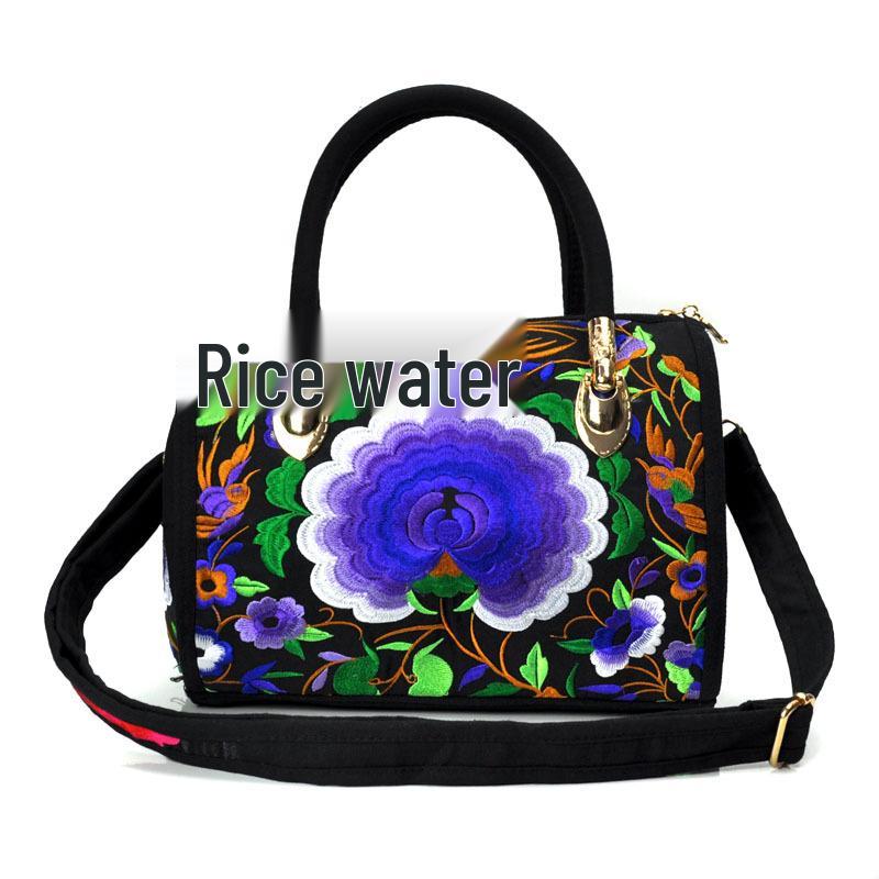 Ethnic Embroidered Drum-Shape Tote & Crossbody Canvas Bag