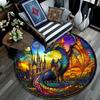Fantasy Dragon Castle Round Area Rug,Carpet Rug for Living Room Bedroom Sofa Playroom Decor,Non-slip Floor Mat