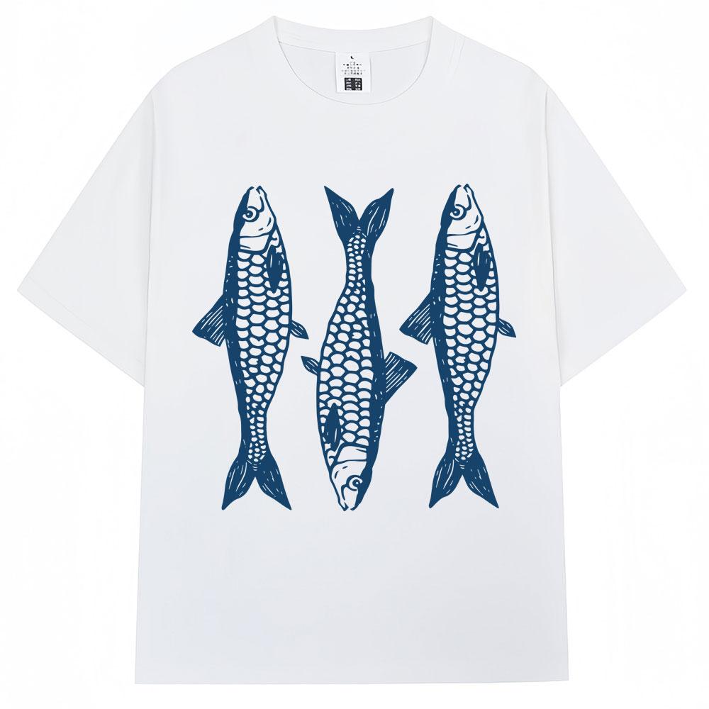 Y2k Sardines Pattern Printing T-shirt Summer Fashion Vintage T Shirts Oversized 100% Cotton Casual T Shirt Streetwear