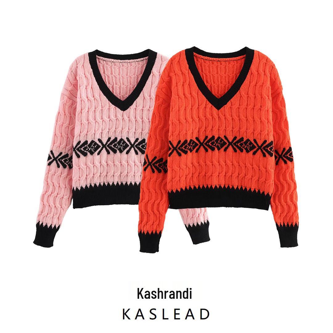 

Spring 2025 Women s Stylish Casual Long Sleeve Knit Pullover Medium помаранчевий