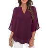 Summer Women's Casual Chiffon Shirt Loose V-Neck Petal Sleeve Blouse