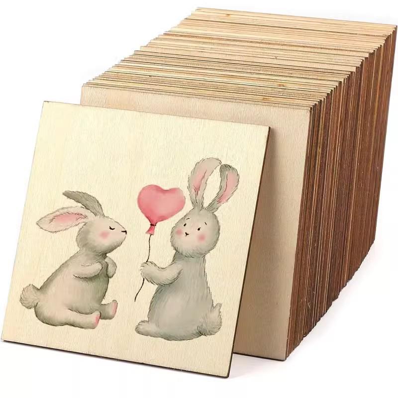 Creative DIY Wood Slices Set: Round & Square Poplar Plywood for Children's Hand-Painted Decorations