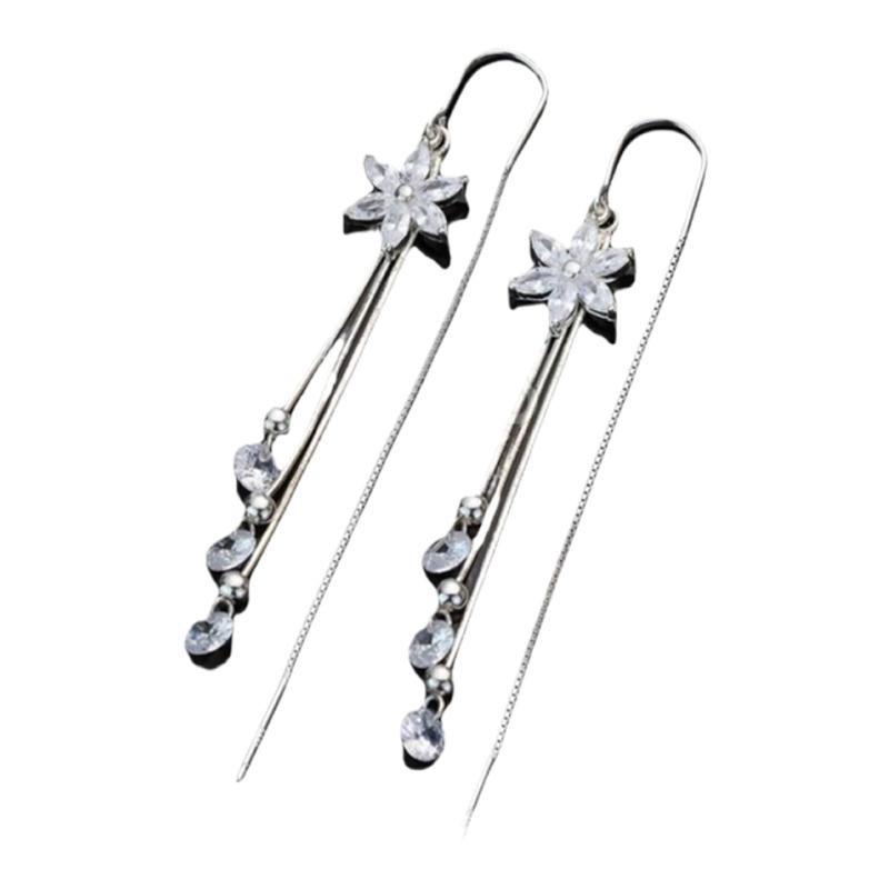 Exquisite Zircon Flower Long Tassel Earrings - Elegant and Versatile Accessories for Women