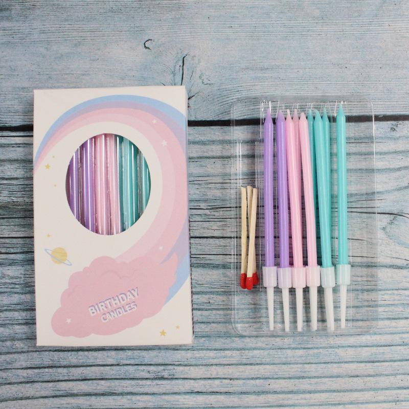 New Colorful Creative Baking Supplies Decorative Straight Candle Birthday Party with Matches 10 Candles