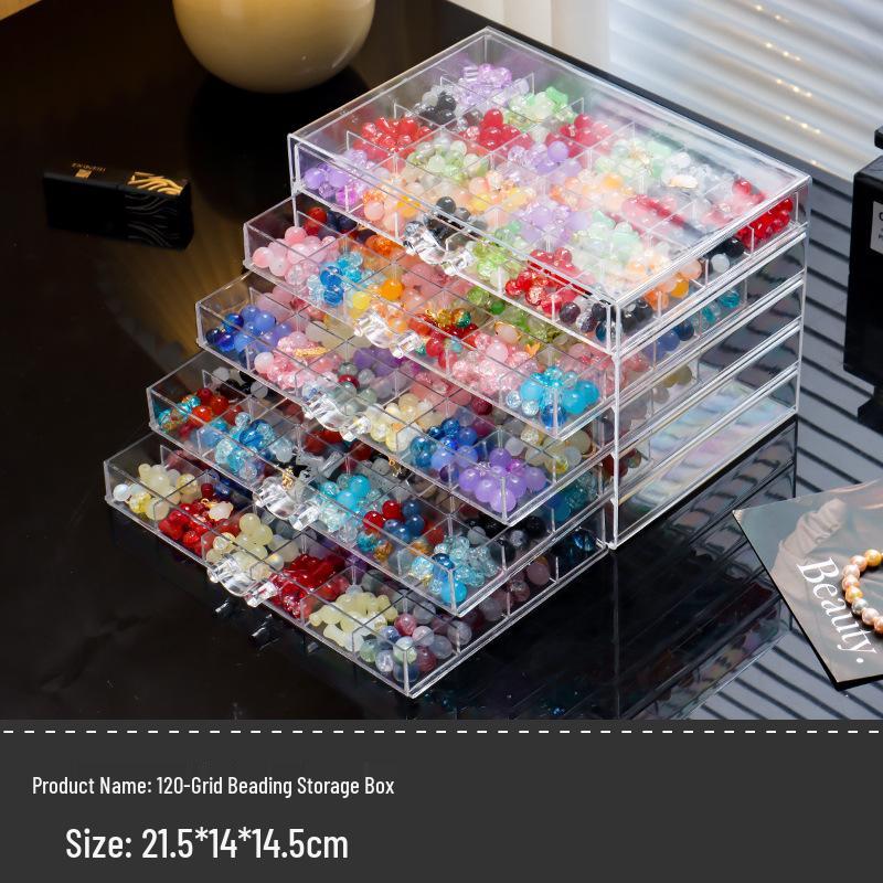 Large Multi-Layer Transparent Compartment Glass Bead Jewelry Storage Box