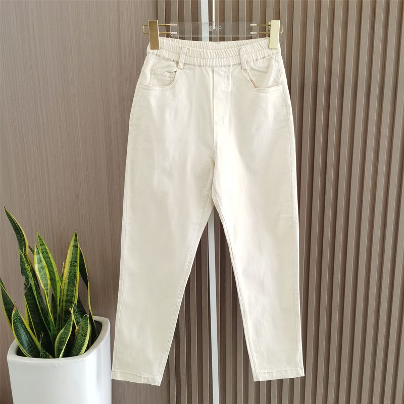 

Creamy-white Denim Women s Cropped Pants Spring & Fall New Arrival Elastic Skinny Slimming Pencil Trousers High Waist Skinny Pants Beige S