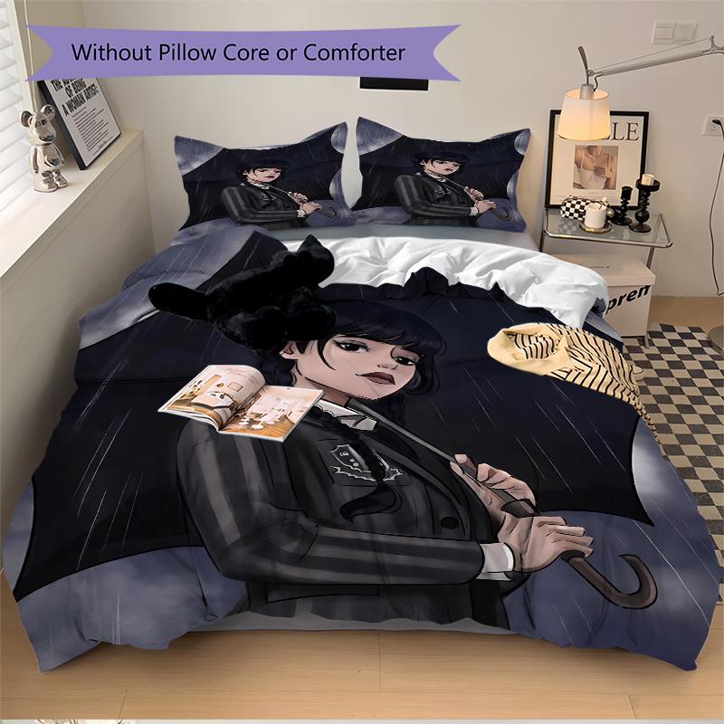 3pcs Gothic Horror Wednesday Home Decor Bedding Set-Universal Three-Piece Suit for Bedroom, Guest Room, Living Room, Hotel-Perfect Gift for