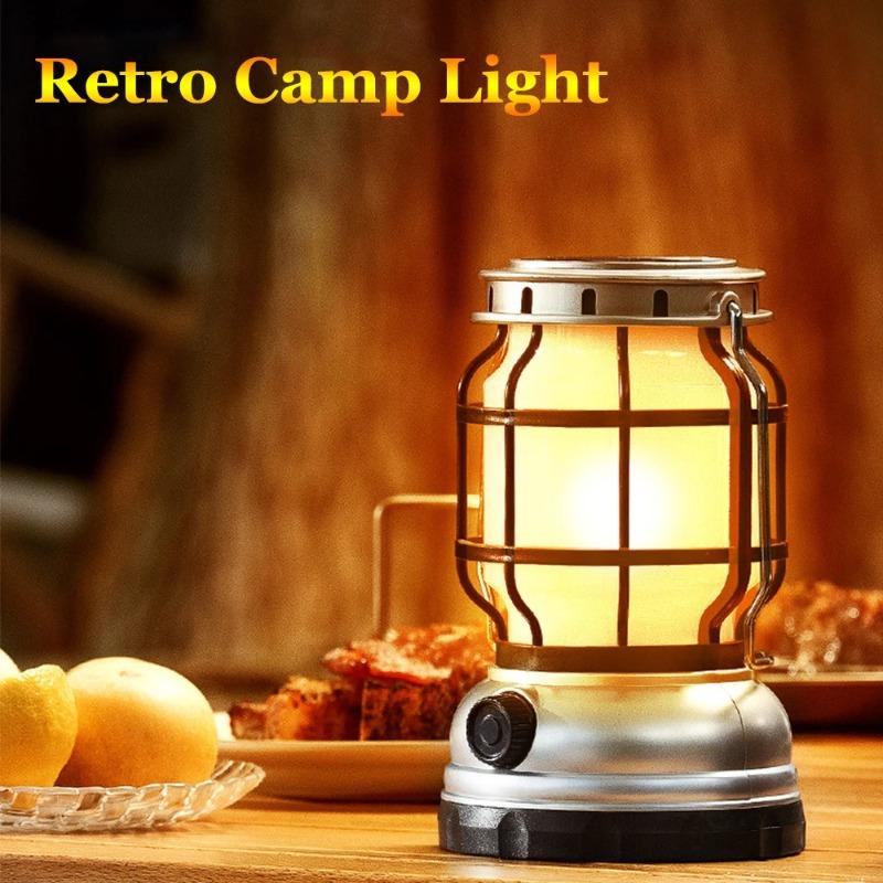 Solar Lantern Waterproof Camping Lantern Rechargeable Camping Light with Emergency Power Bank Flickering Flame Hanging LED Light