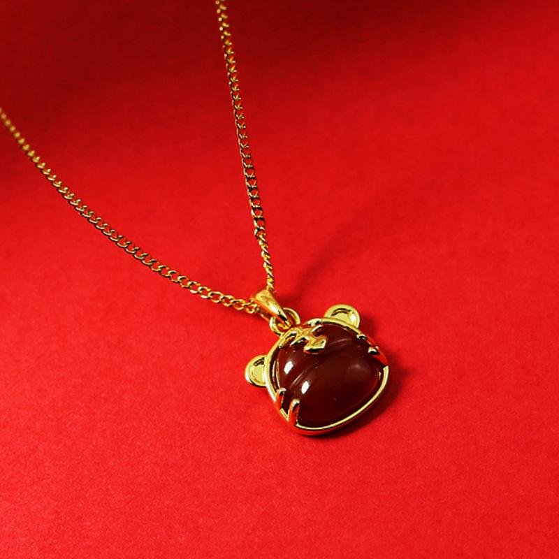 Year of the Tiger Red Agate Necklace - Festive Gift for Women: New Year, Christmas, or Birthday Versatile Accessory