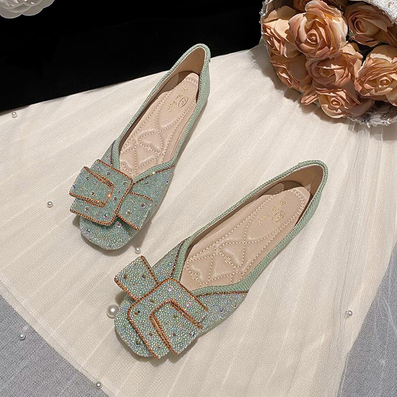 Fashion Diamond Flat Shoes for Women Spring and Summer Plus Size Square Toe Women's Shoes Plus Size 42 43 Zapatillas Mujer
