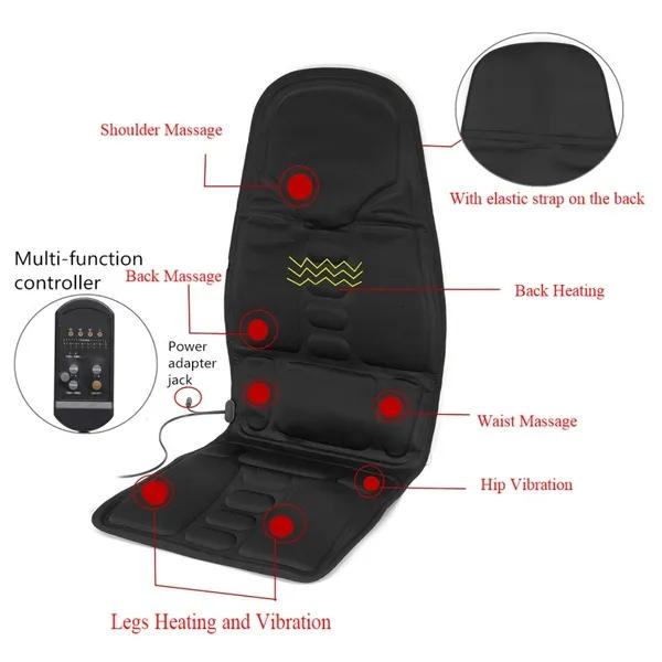 Electric Heating Car SUV Massage Cushion, Home Cushion Body Back Waist Relaxation Vibration Massage Support Pad Black