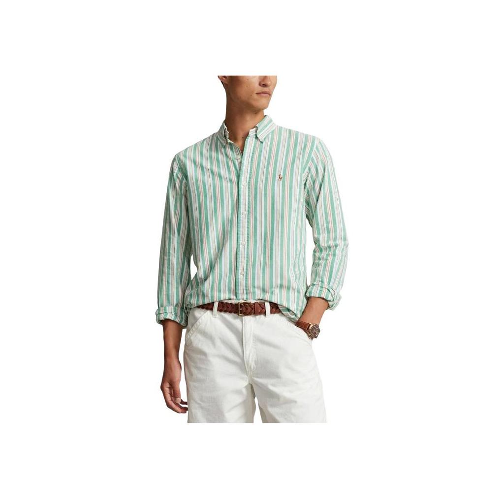 Polo Ralph Lauren Color Block Single Breasted Long Sleeve Shirt Men shirts Green 710928920-002