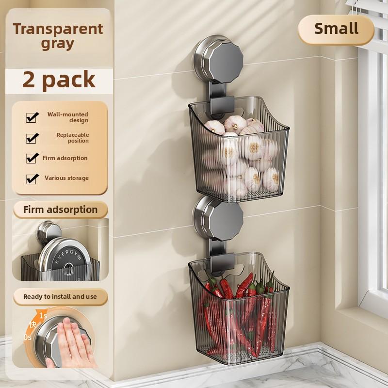 New suction cup wall-mounted kitchen storage rack onion, ginger and garlic seasoning storage kitchen onion, ginger and garlic storage basket rack