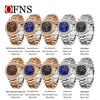 OFNS Men's Classic Quartz Watch: Square Diamond-Inlaid Dial, Dual Calendar, Waterproof, Two-Hand Design