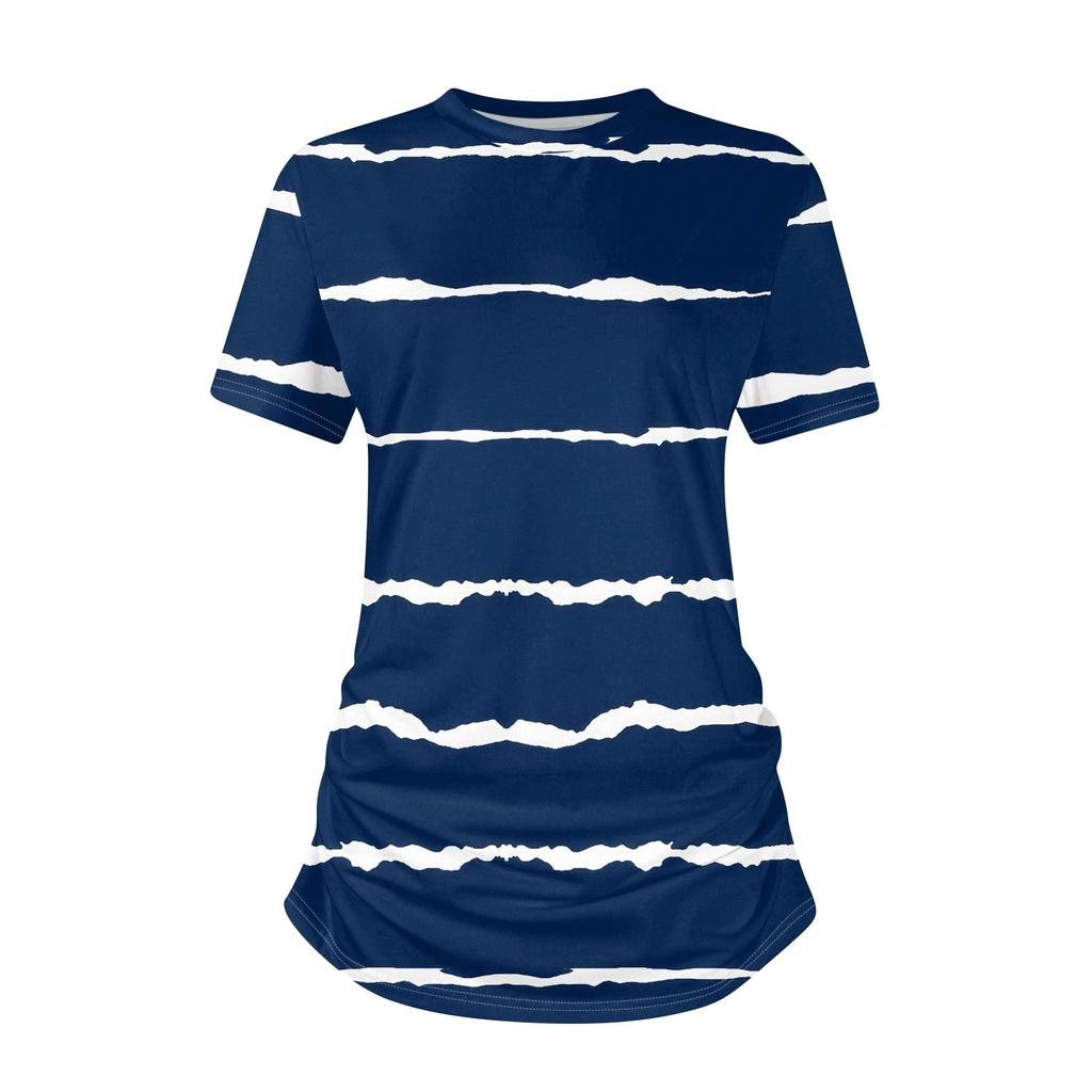 Camisetas femininas moda casual tops gola redonda manga curta estampado túnica