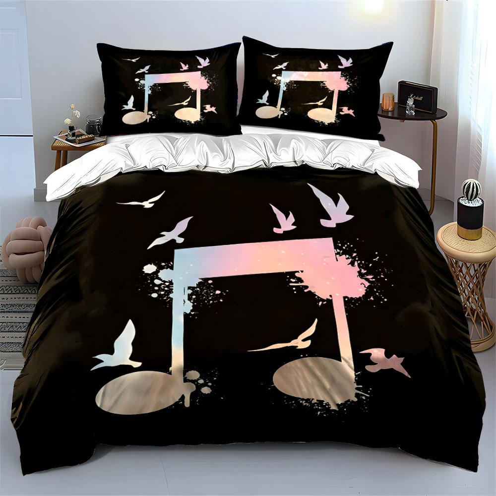 Music Note Art Decor Set Soft Comfortable Duvet Cover Bedding Set Included 1*Duvet Cover & 2*Pillowcases, Gift