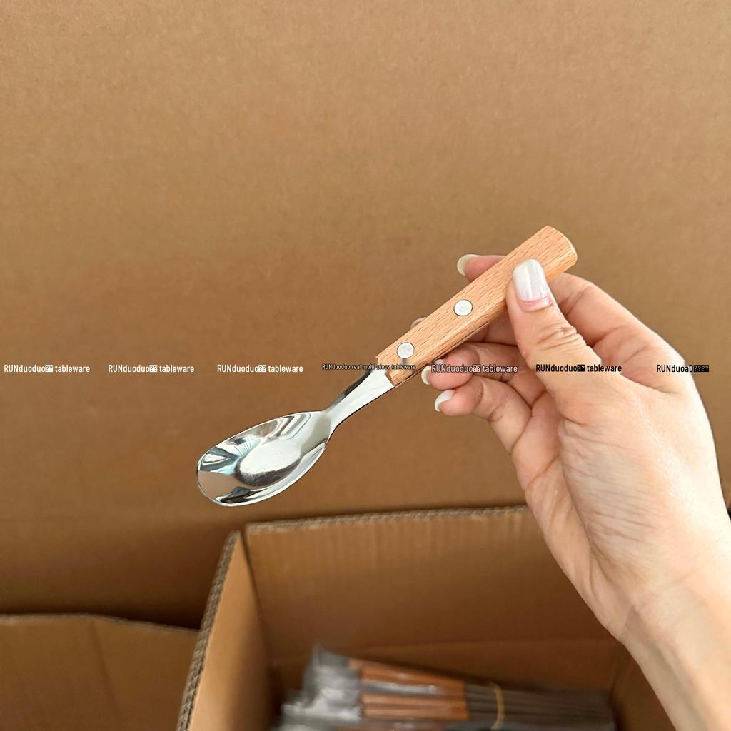 Large Yuanbao Spoon with Japanese 304 Stainless Steel and Solid Wood Handle