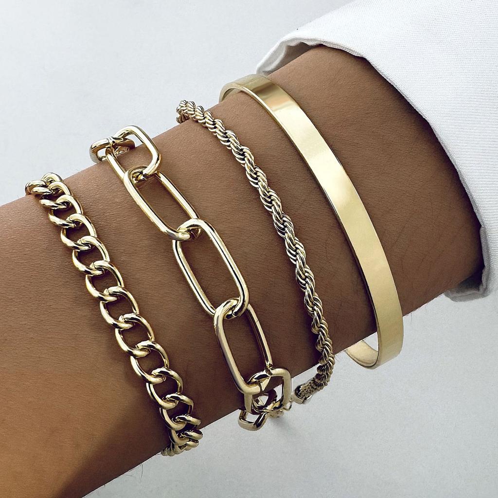 2025 New Bracelet Set, Personalized Thick Chain Exaggerated Gold Four-piece Women's Bracelet