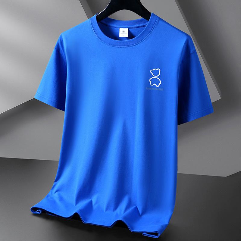 Simple Bear 10 Colors Pure Cotton Men T-shirt Round Neck Short Sleeve Loose Mans Tee Shirt Large Size S-6XL