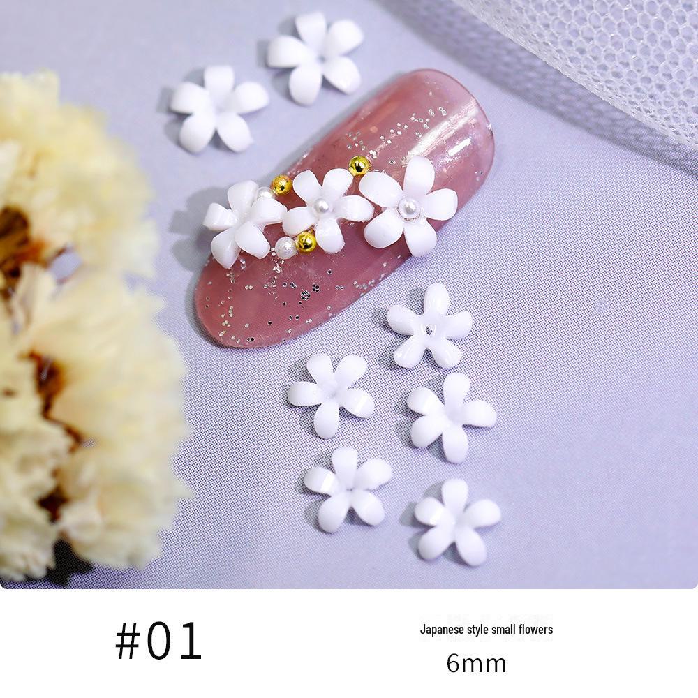 2021 White Resin 3D Five-Petal Flower Nail Art Accessories