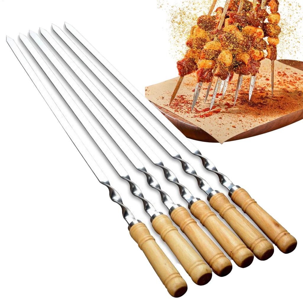 Kebab Skewers Reusable Metal Skewers 6 Pieces Stainless Steel Long Reusable Flat Bbq Tools for Camping Vegetable Cooking