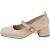 Fashion Retro Style Thick Heel Women Mary Jane Shoes Fashion Square Toe One-Buckle Shoes Ladies Outdoor Dress Pumps