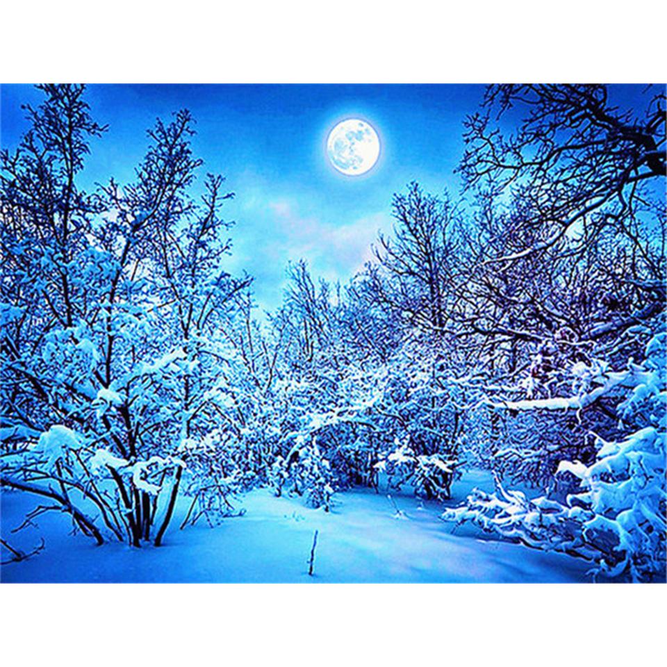 5D DIY Diamond Painting Landscape Winter House Full Round Rhinestone Embroidery Cross Stitch Kit Mosaic Picture Decoration Gift