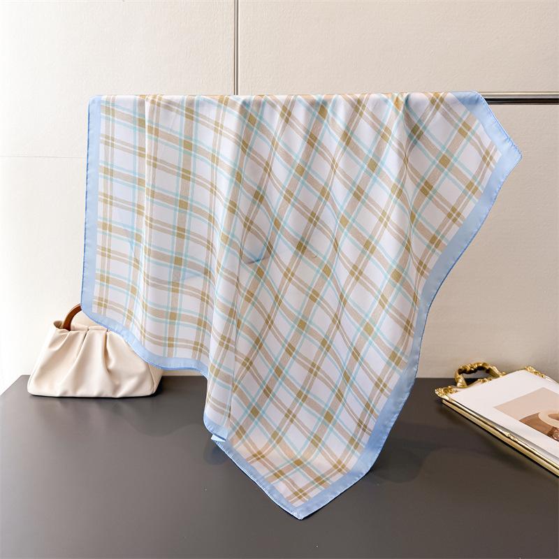 Simple plaid high-end printing silk scarf simulation silk square scarf shawl versatile neck small square scarf headscarf women's scarf