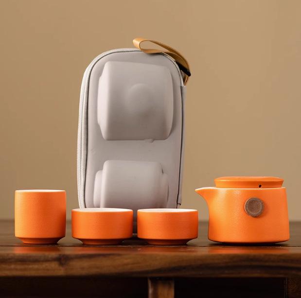 Portable Ceramic Travel Tea Set: Kuaike Cup for Outdoor Use, Corporate Events, and Holiday Gifts with Custom Logo Printing.