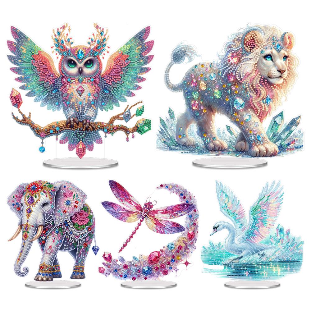 Acrylic Special Shaped Colorful Animals Diamond Painting Desktop Ornaments Kit Diamond Painting Desktop Decorations for Beginner
