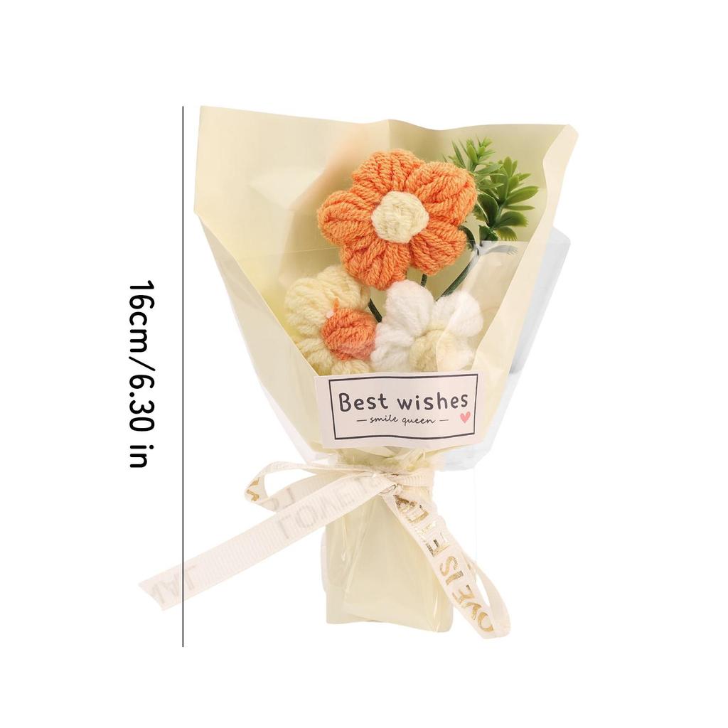 1/3/5pcs Knitted Flower Bouquet Wedding Mini Crochet Flowers Birthday Party Decor Gift Not Withering Artificial Flower Bouquet