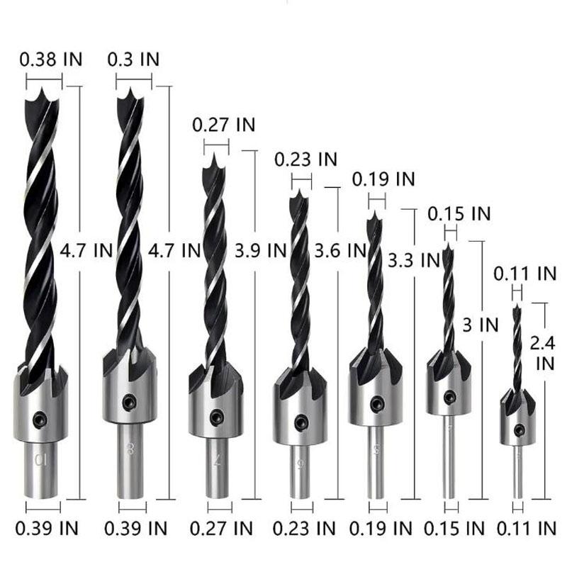 26ks Dřevoobráběcí stupňovitý vrták Tříbodová zápustná hmoždinka do dřeva Srážení hran Vrták Sada polohovačů středového razníku Nástroj na otvírání otvorů