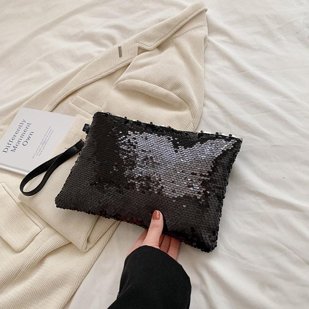 

New Shiny Sequins Cosmetic Bag Large Capacity with Zipper Storage Bag Leather with Handle Toiletry Bag Travelling Storage чёрный