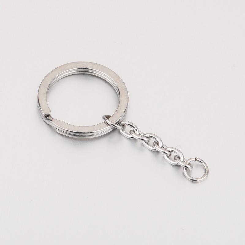 5pcs No Fade Stainless Steel Keychain with Flat Split Ring Extension Chain Clasp Circle Loop for Keyring DIY Jewelry Making