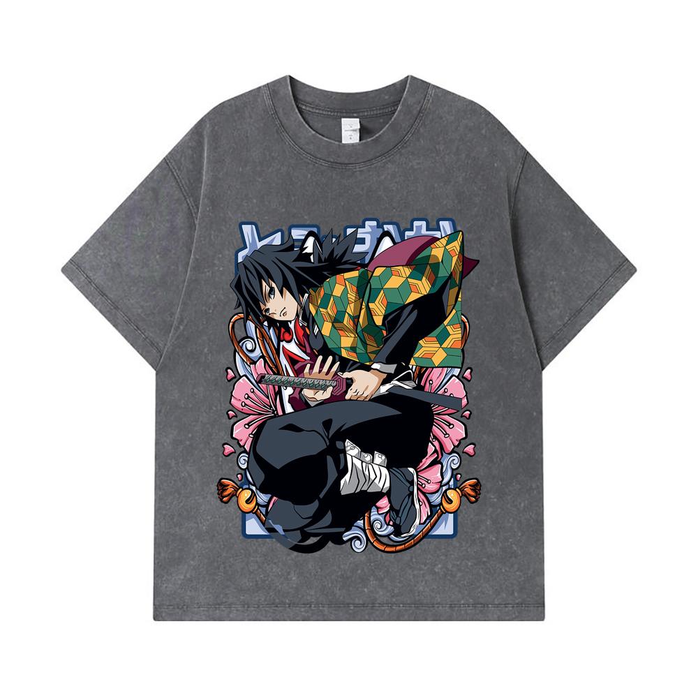 275 GSM Washed T-shirts 100% Cotton Demon Slayer V74 Tomioka Print Unisex Heavy Cotton T Shirt