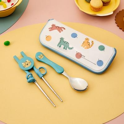 Modern House Spoon + Proofing Chopsticks + Zipper Case Set, Safari Cheetah, Spoon + Chopsticks + Case, 1 Set, Korean Popular Tableware