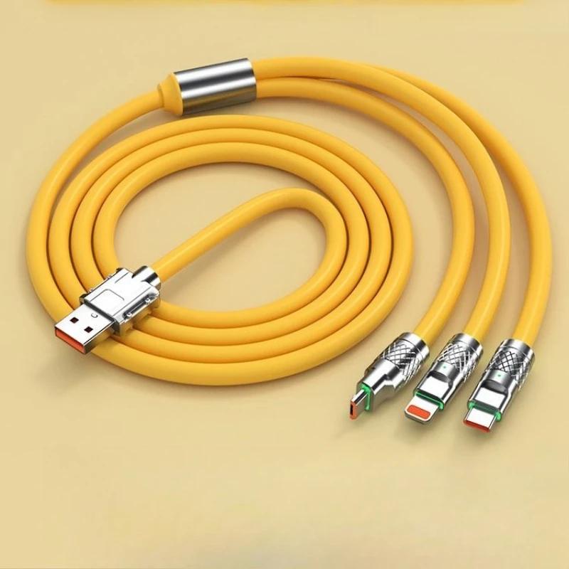 3 in 1 USB Cable 6A 120W USB Cable Fast Charging Data Cord For Iphone Samsung Huawei Xiaomi Multi Port Multiple Charging Wire
